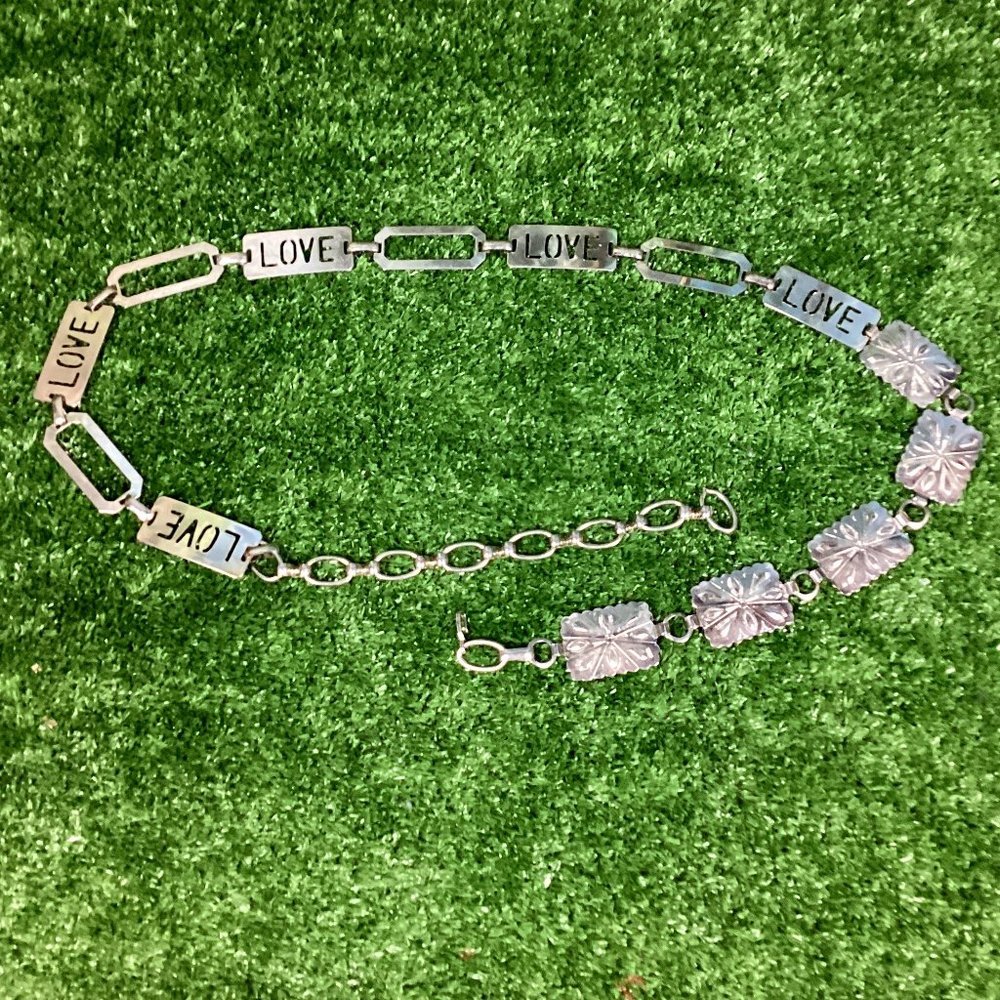 Vintage 60s Hippie LOVE Conch Chain Belt 50"